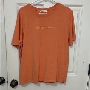 Zara Love Simple Things crewneck T-shirt size large orange cotton short sleeve